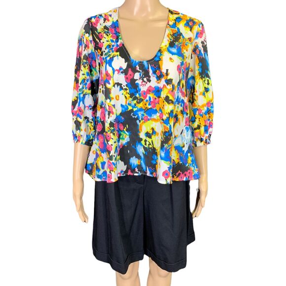 Lovers and Friends Womens Blouse Top Shirt Bright Colorful Hi Low Silky Small - Picture 2 of 13